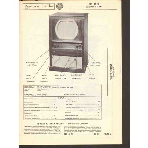 AIR KING model A1016 30 tube television receiver Sams Photofact manual