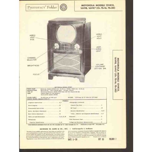 MOTOROLA model 12VK15 16VF8 16VK7 TV receiver Sams Photofact manual