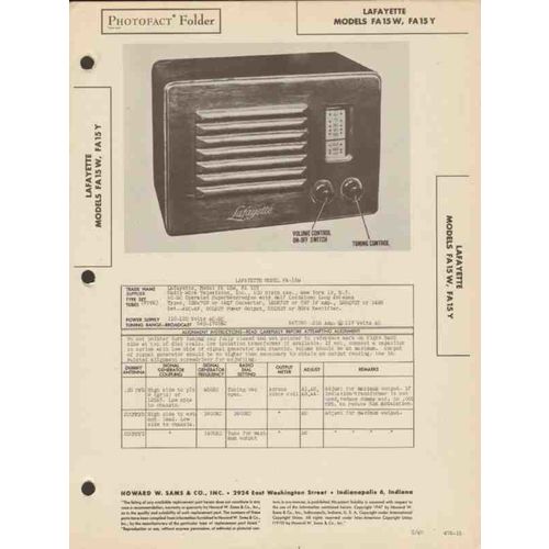 LAFAYETTE model FA-15W FA-15Y AM radio receiver Sams Photofact manual