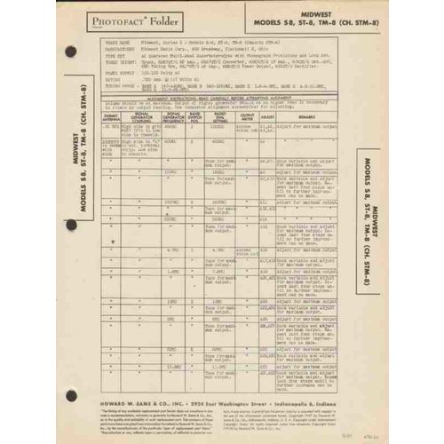 MIDWEST model S8 ST-8 TM-8 AM SW radio receiver Sams Photofact manual