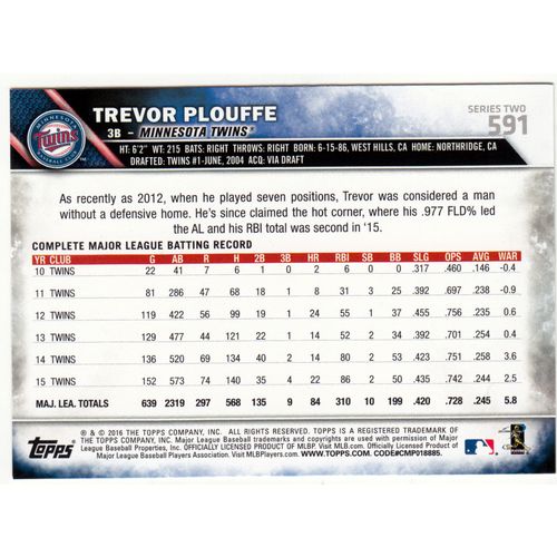 2016 Topps baseball card 591 Trevor Plouffe - Twins