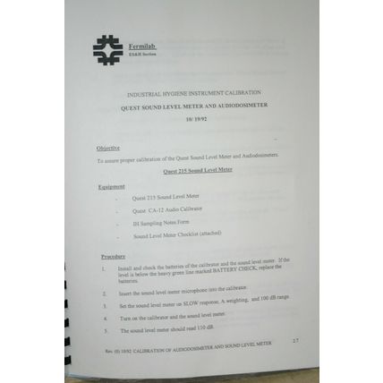 Fermilab Quest Sound Level Meter & Audiodosimeter Manual