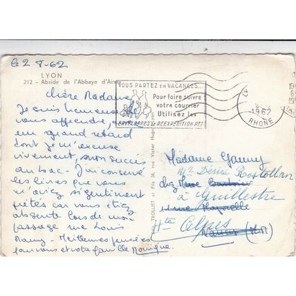 Lyon Abside de l'Abbaye d'Ainay France Postcard posted 1962 creased