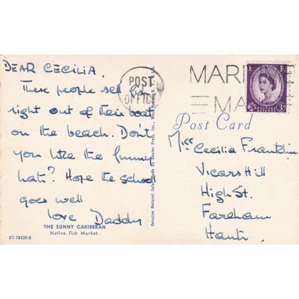 Caribbean Native Fish Market Postcard used pinhole