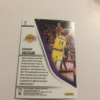 2018-19 Panini Threads Los Angeles Lakers Brandon Ingram Our Time Insert #6