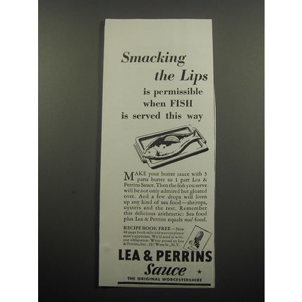 1933 Lea & Perrins Worcestershire Sauce Ad - Smacking the lips is permissible