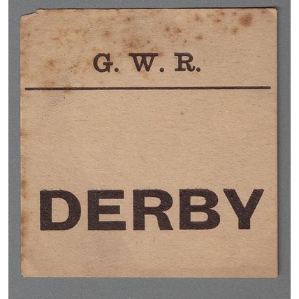 GREAT WESTERN RAILWAY LUGGAGE LABEL - DERBY (Caps)