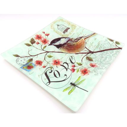 Black Capped Chickadee Bird Carte Postal Love Glass Trinket Plate Gift Home