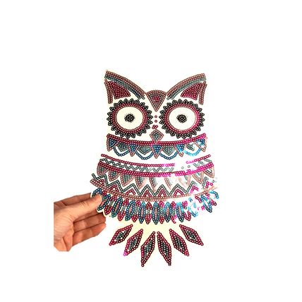 Owl Sew On Patch 22 cm x 34 cm Sequins Large Badge Patch Decoration Bird P299