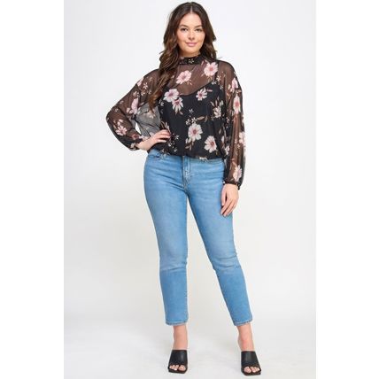 Mesh Floral Ls Top W/cami