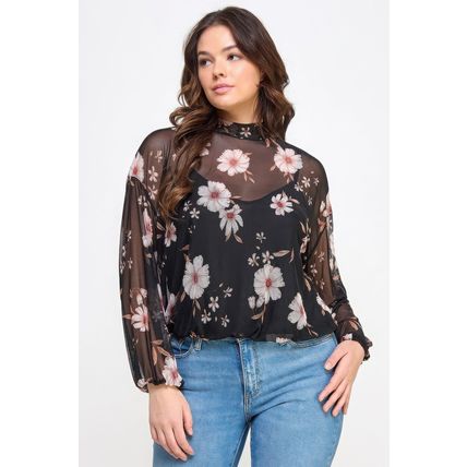 Mesh Floral Ls Top W/cami