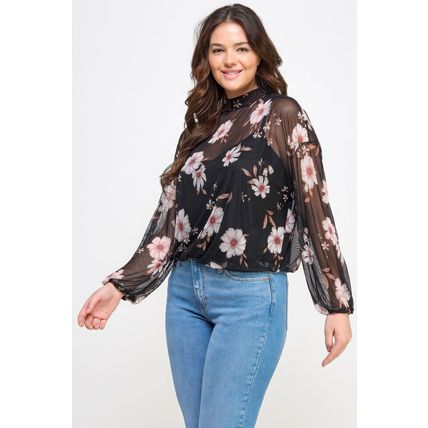Mesh Floral Ls Top W/cami