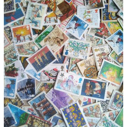 50 GB Commemorative older Christmas stamp bundle job lot on paper assorted
