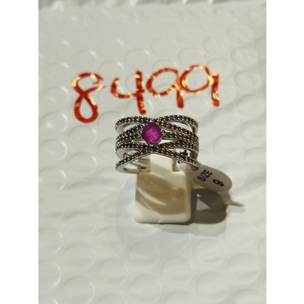 NWT Ring Bomb Party Sz9 RBP Square Bright Purple Crisscross Rhodium P Band