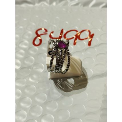 NWT Ring Bomb Party Sz9 RBP Square Bright Purple Crisscross Rhodium P Band