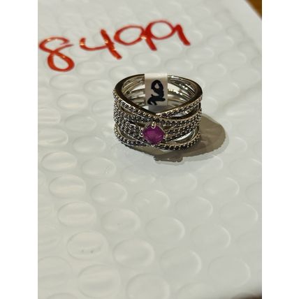 NWT Ring Bomb Party Sz9 RBP Square Bright Purple Crisscross Rhodium P Band