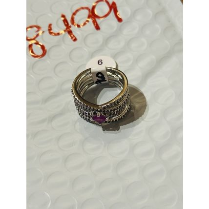 NWT Ring Bomb Party Sz9 RBP Square Bright Purple Crisscross Rhodium P Band