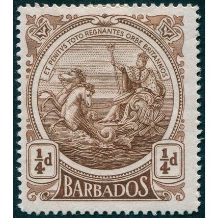 Barbados 1916 ¼d deep brown SG181 unused