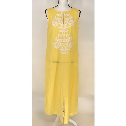 Soft Surroundings Daydream Embroidered Linen Blend Maxi Dress Pocket Yellow Sz.M