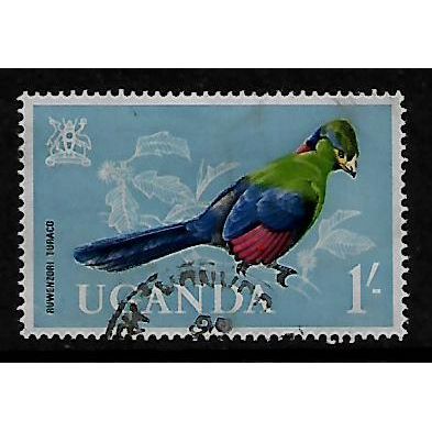 UGANDA 1965 BIRDS 1s RUWENZORI TURACO SG 121 FINE USED#