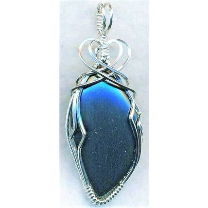 Black Jade Sterling Silver Wire Wrap Gemstone Pendant 65