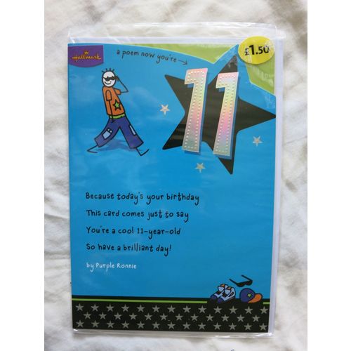 Happy Birthday Card 11 Today Boy Walking Blue A5 Portrait