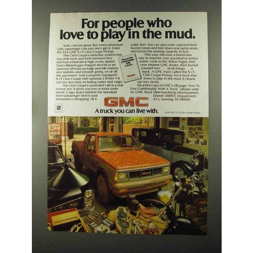 1985 GMC S-15 Club Coupe Pickup Ad - Play in the Mud