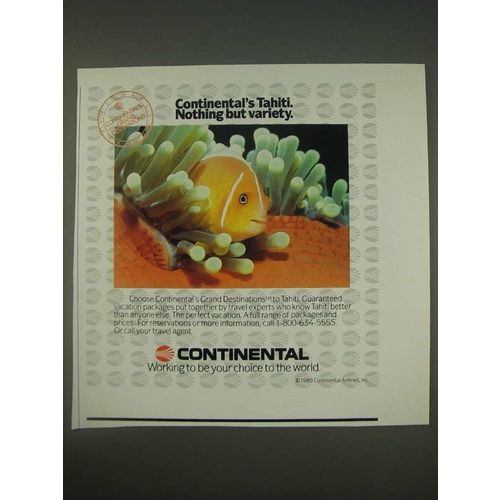 1989 Continental Airlines Ad - Continental's Tahiti. Nothing but variety