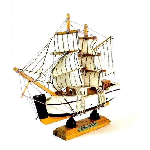 ENDEAVOUR SAILBOAT WHITE/ORANGE WOOD SAILBOAT, COLLECTOR'S MODEL