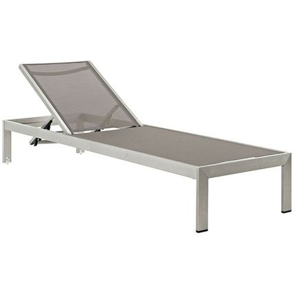 4 Outdoor Lounge Sun Chairs Black, White, Gray Textiline Mesh Brushed Aluminum