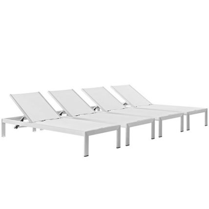 4 Outdoor Lounge Sun Chairs Black, White, Gray Textiline Mesh Brushed Aluminum