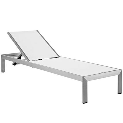 4 Outdoor Lounge Sun Chairs Black, White, Gray Textiline Mesh Brushed Aluminum