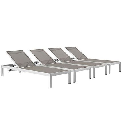 4 Outdoor Lounge Sun Chairs Black, White, Gray Textiline Mesh Brushed Aluminum