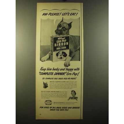 1950 Kellogg's Gro-pup ribbon dog food Ad - Aw-please! Let's Eat