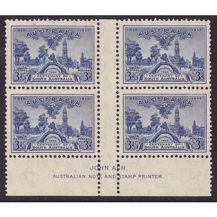 Australia 1936 CENT of SOUTH AUSTRALIA 3d ASH IMPRINT [SG162/ACSC172z] VFMNH