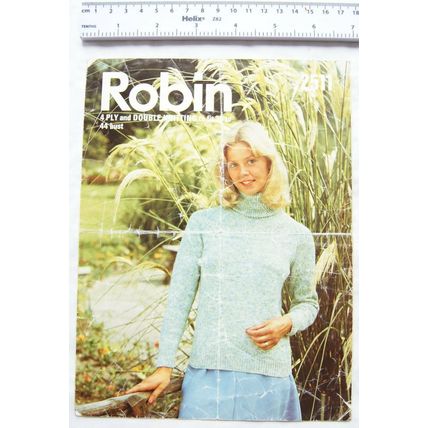 Vintage: Robin 2511 polo neck sweater, 4 ply & DK, 76-112 cm, 30-44 inch
