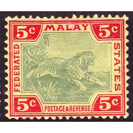 FEDERATED MALAY STATES 1906 5c Leaping Tiger Green & Carmine SG39 - MINT