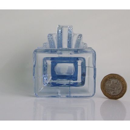 Bagley Art Deco Blue Glass Grantham Vase, Small Size.