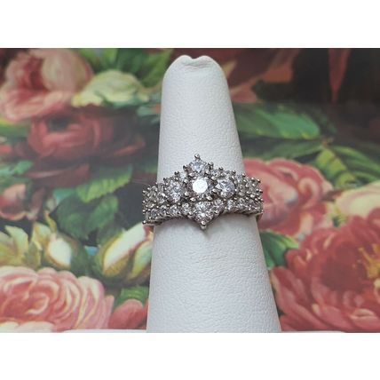 Rhombus Cluster Ring Made With Swarovski Zirconia Size L½ Platinum 925 Silver