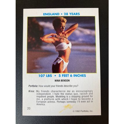 Portfolio '92 International Swimsuit Base trading card # 20 Nina Benson (A)