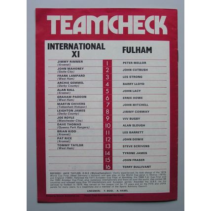 Don Revie`s INTERNATIONAL X1 v FULHAM 27/04/1976 Charity Match @ Craven Cottage