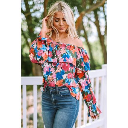 Floral Print Ruffled Off Shoulder Blouse