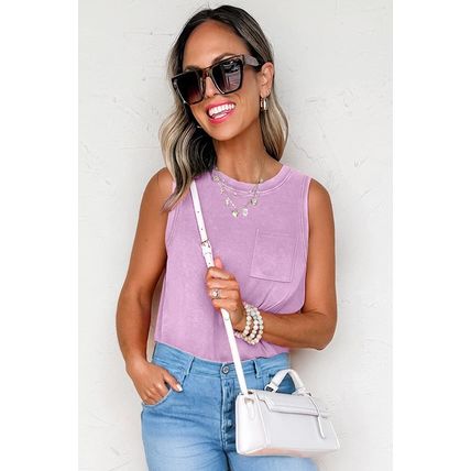 Phalaenopsis Mineral Wash Patched Chest Pocket Casual Tank Top