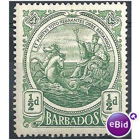 Barbados 1916 SG182 1/2d Green Mounted Mint.