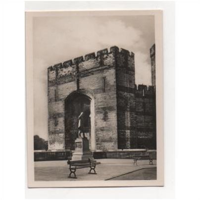 Queen Eleanor's gateway & Lloyd George statue Wales.Vintage real photo snapshot