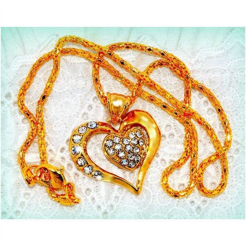 Summer Gift Crystal Gold Plate Charm Love Heart Pendant Necklace Jewellery 1095