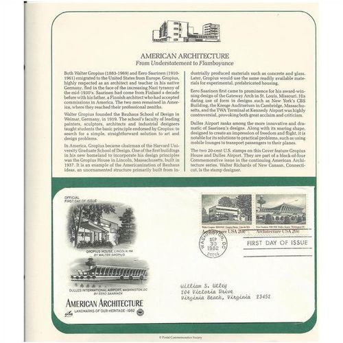AMERICAN ARCHITECTURE . Understaement ' OFFICIAL FIRST DAY of ISSUE ' (1982)