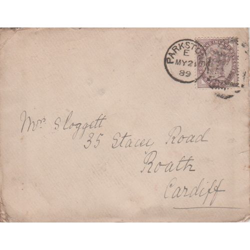 GB 1889 cover Parkstone to Cardiff with nice 1d lilac see others