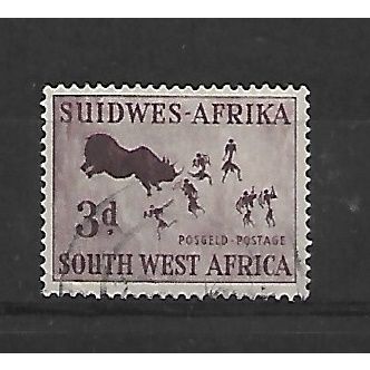 SouthWestAfrica.SG156 3d "Rhinoceros Hunt" (rock painting).Fine Used.May21d