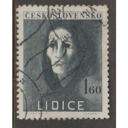 CZECH REPUBLIC 1947 5th ANNIV DESTRUCTION OF LIDICE GRIEF 1L.60 BLACK SG 494 FU